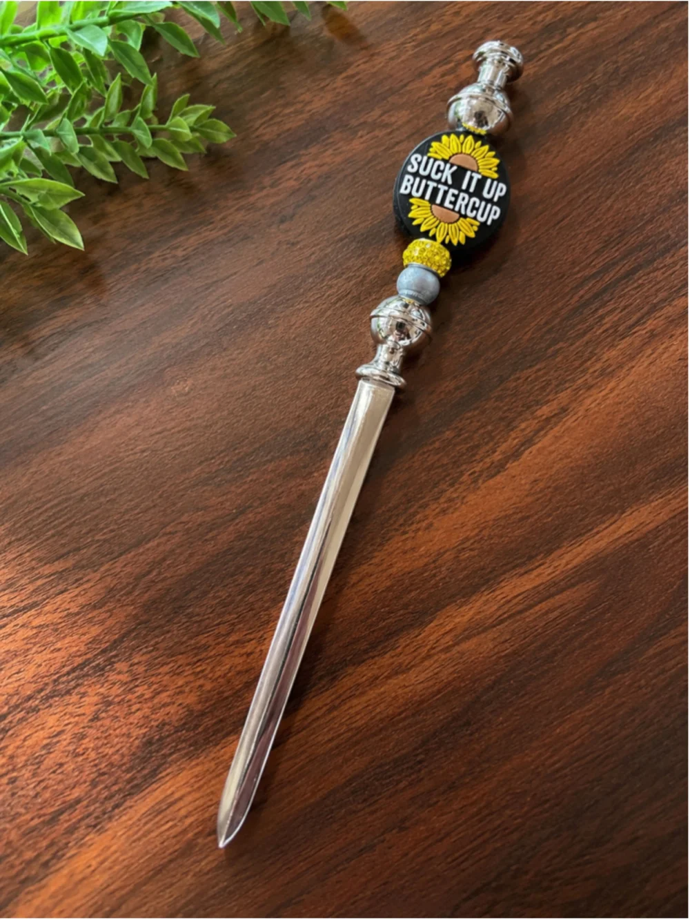 Handcrafted “Suck It Up Buttercup” Beaded Letter Opener